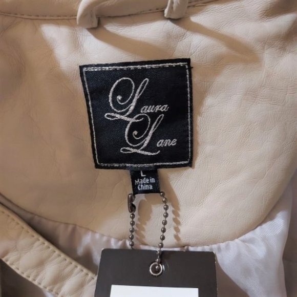 LAURA LANE BEIGE FAUX LEATHER ZIP JACKET WITH ZIP FRONT POCKETS SIZE L NWT - Picture 8 of 13